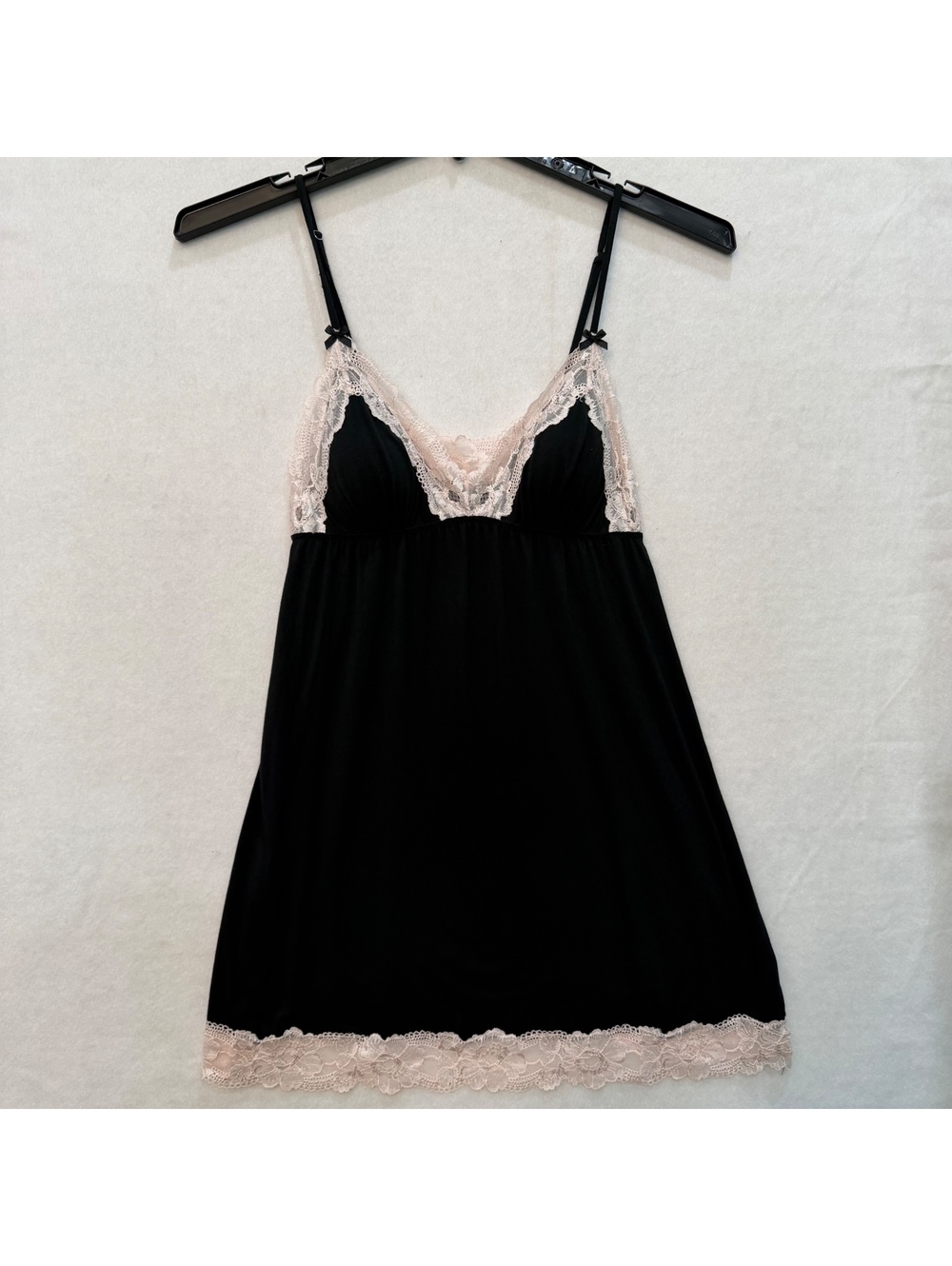 Victoria's Secret Modal Lace Black Pink Chemise Slip Dress Babydoll Nightie Sz M